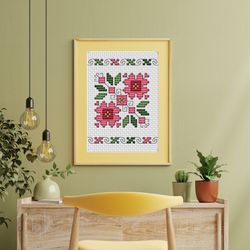 mini cross stitch pattern.simple floral decor.tiny xstitch beginner. floral hoop art embroidery.