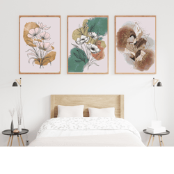 set of 3 modern boho flower cross stitch patterns, cross stitch chart. download pdf instantly home decor.