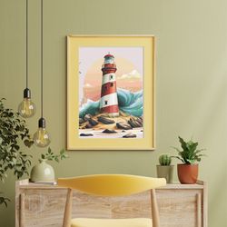 lighthouse cross stitch pattern, art cross stitch, retro cross stitch, nautical cross stitch, coastal cross stitch