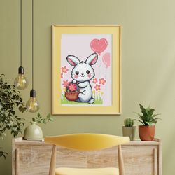 mini cross stitch pattern bunny,simple bunny decor,tiny bunny xstitch beginner,bunny hoop art embroidery,,gift for her