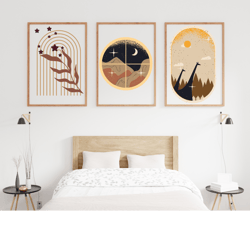 set of 3 boho style,moon,sun,mountain,giraffe cross stitch patterns,home decor,do-it-yourself crafts