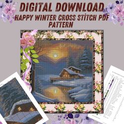 happy winter - cross stitch pattern pdf-digital download