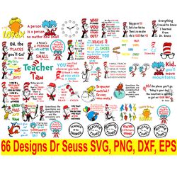 66 designs bundle dr seuss svg , cat in the hat png, bundle dr seuss teacher quote svg