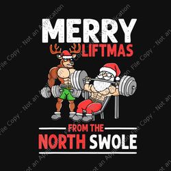 merry liftmas from the north swole png, santa weightlifting png, buff santa claus png