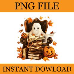 ghost book reading pumpkin gothic halloween teachers png