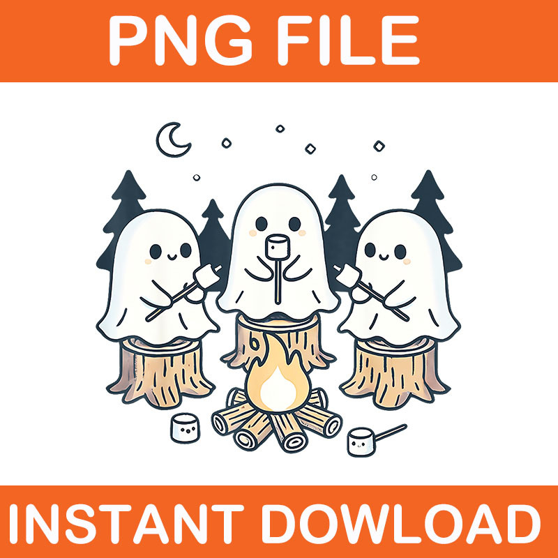 Campfire Ghost Spooky Marshmallow Halloween Bonfire Camping PNG 0