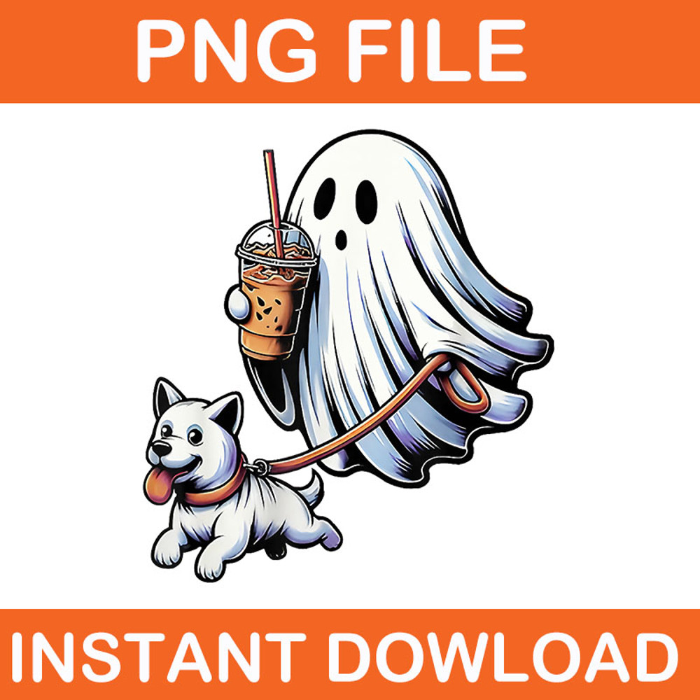 Ghost Walking Dog Spooky Season Halloween PNG 0