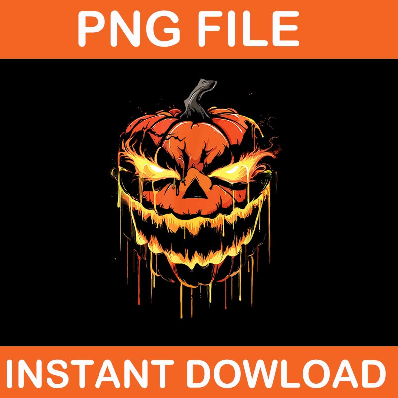Scary Halloween Pumpkin Face Paint Drip Jackolantern PNG 0