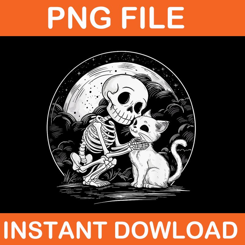 Skeleton Cat Skull Kitty Cute Goth Halloween PNG 0