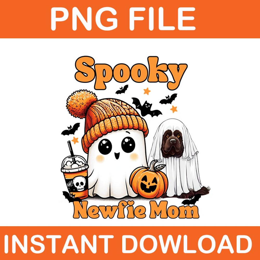 Spooky Newfie Mom Brown Newfoundland Dog Ghost Halloween PNG 0
