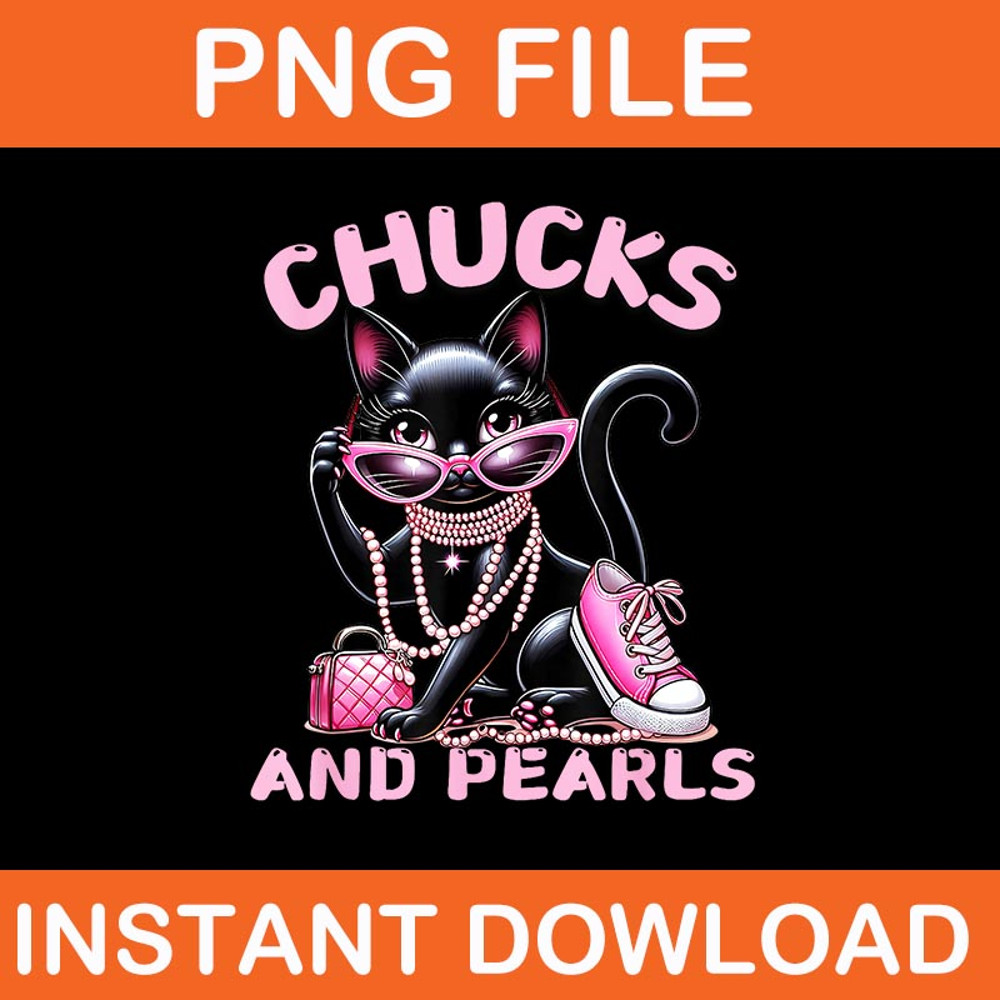 Chucks And Pearls Black Cat PNG 0