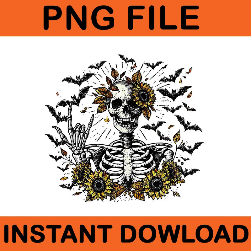 Sunflower Skull Spooky Season Skeleton Halloween PNG 0
