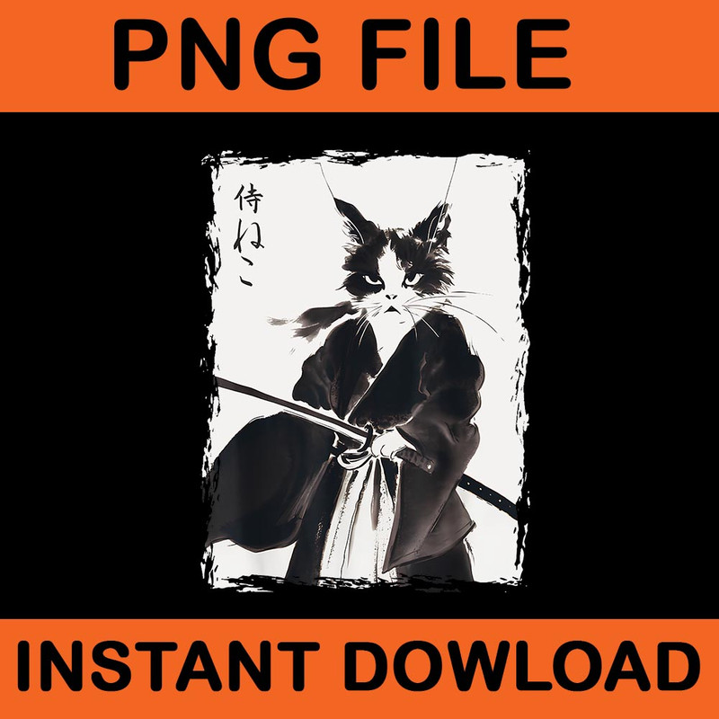 Samurai Cat Vintage Ukiyo E Cool Warrior Cat Japanese Art PNG 0