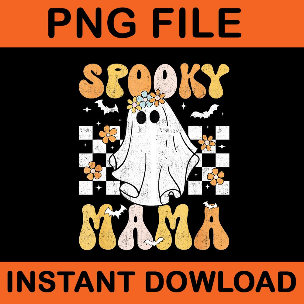 Spooky Mama Groovy Vintage Ghost Halloween PNG 0