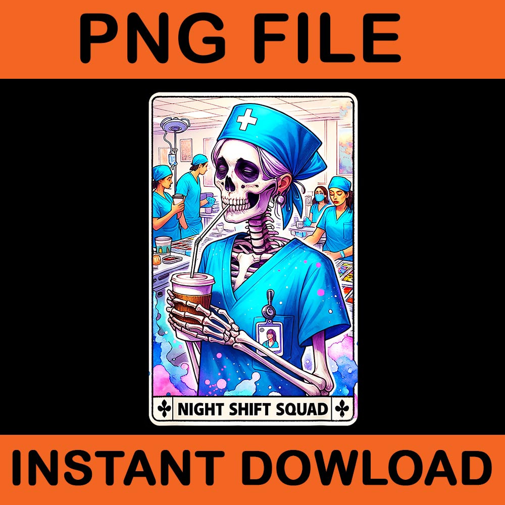 Night Shift Squad Skeleton Nurses Tarot Card Halloween PNG 0