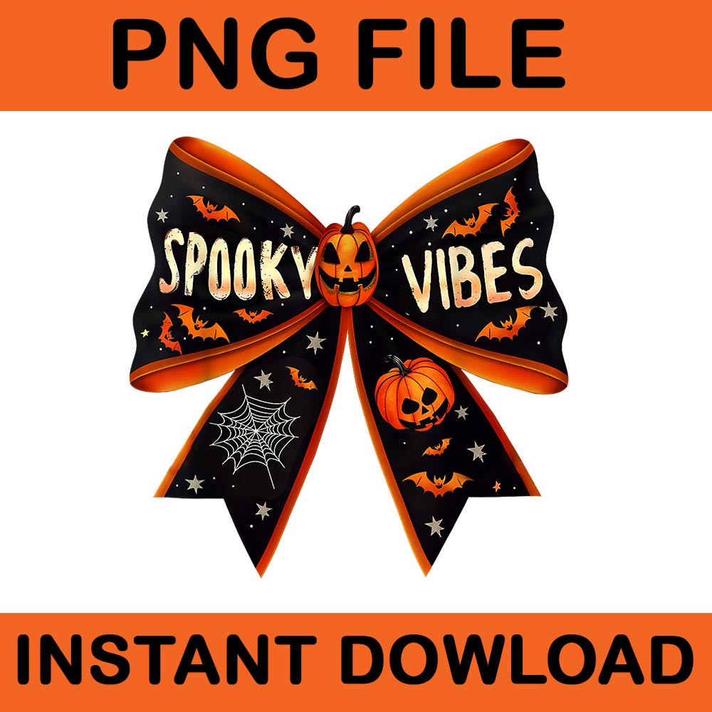 Spooky Vibes Coquette Bow Groovy Halloween PNG 0