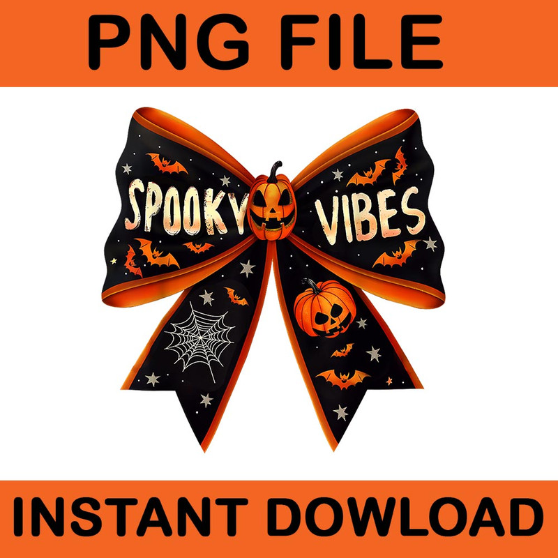 Spooky Vibes Coquette Bow Groovy Halloween PNG 0