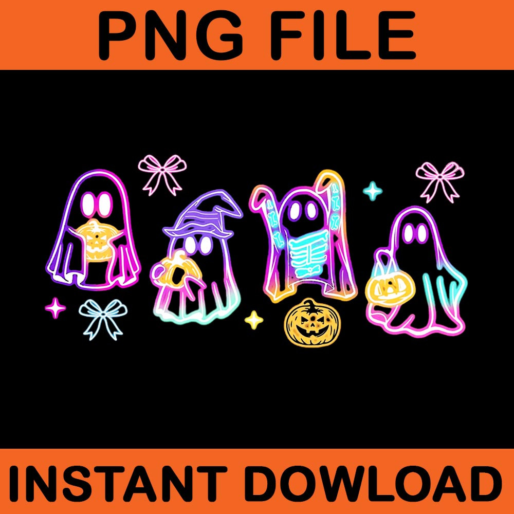 Retro Cute Coquette Halloween Neon Ghost Spooky PNG 0