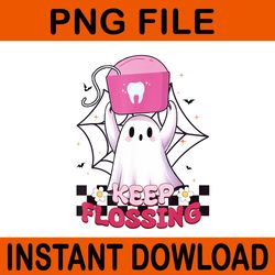 keep flossing ghost groovy dental hygiene halloween crew png