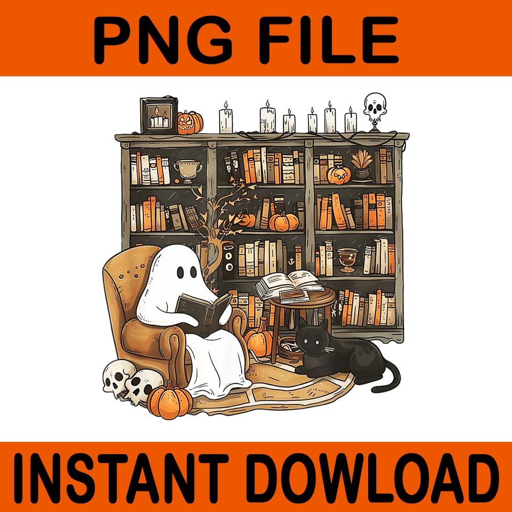 Ghost Reading Books Librarian Halloween PNG 0