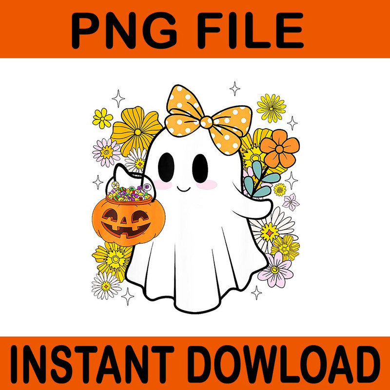 Ghost Floral Trick Or Treat Halloween PNG 0