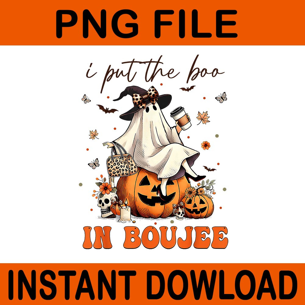 I Put The Boo In Boujee Coquette Bow Ghost Halloween PNG 0
