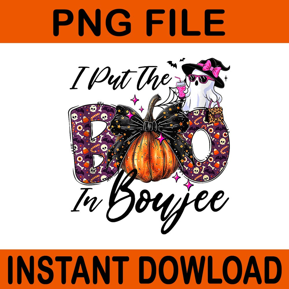 I Put The Boo In Boujee Coquette Bow Ghost Halloween PNG 4