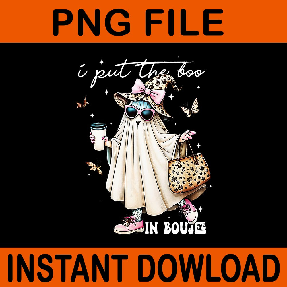 I Put The Boo In Boujee Coquette Bow Ghost Halloween PNG 5
