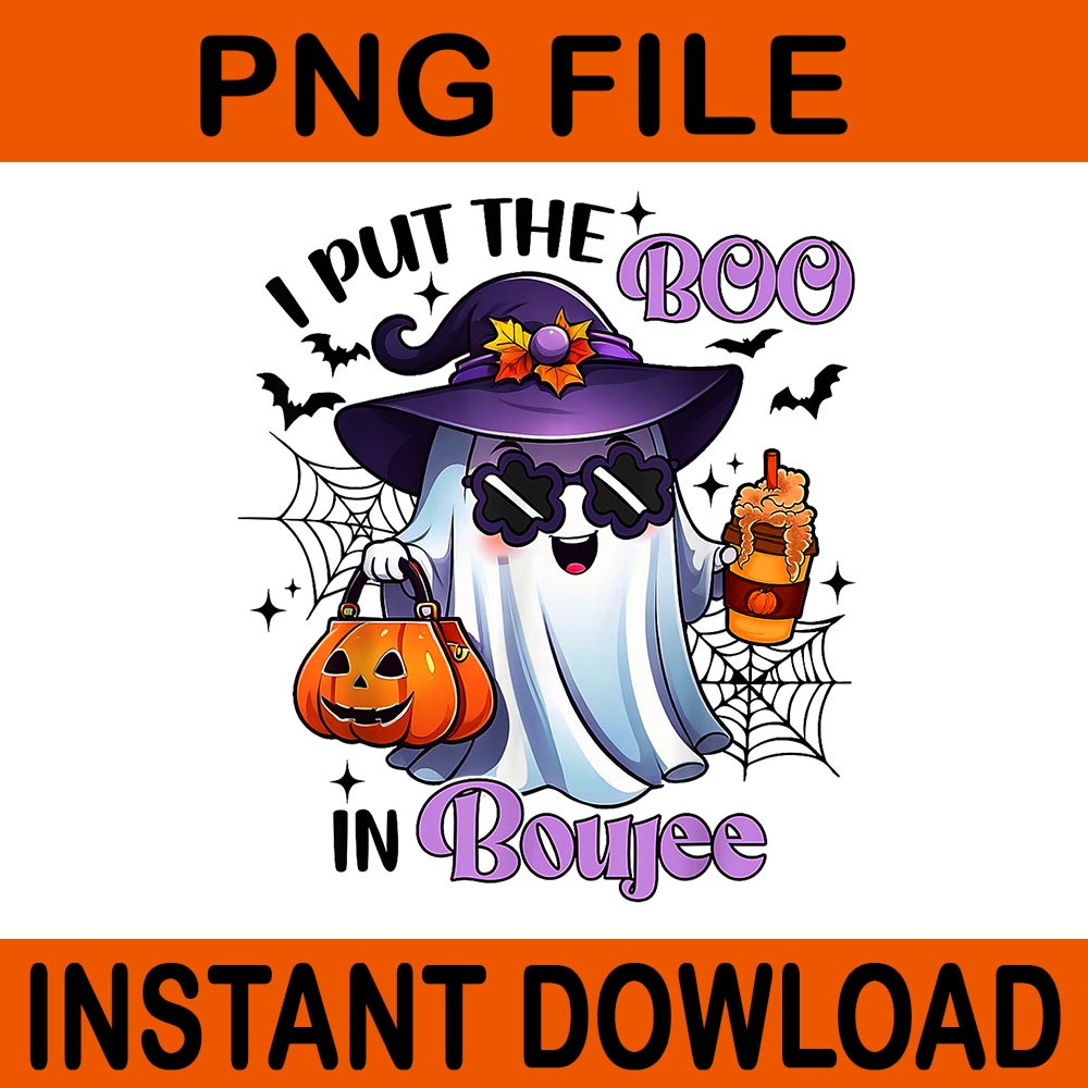 I Put The Boo In Boujee Coquette Bow Ghost Halloween PNG 6