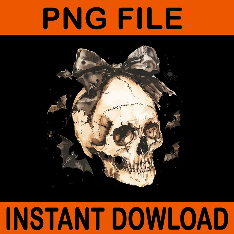 Coquette Bow Halloween Skull Spooky Season Skeleton PNG 0