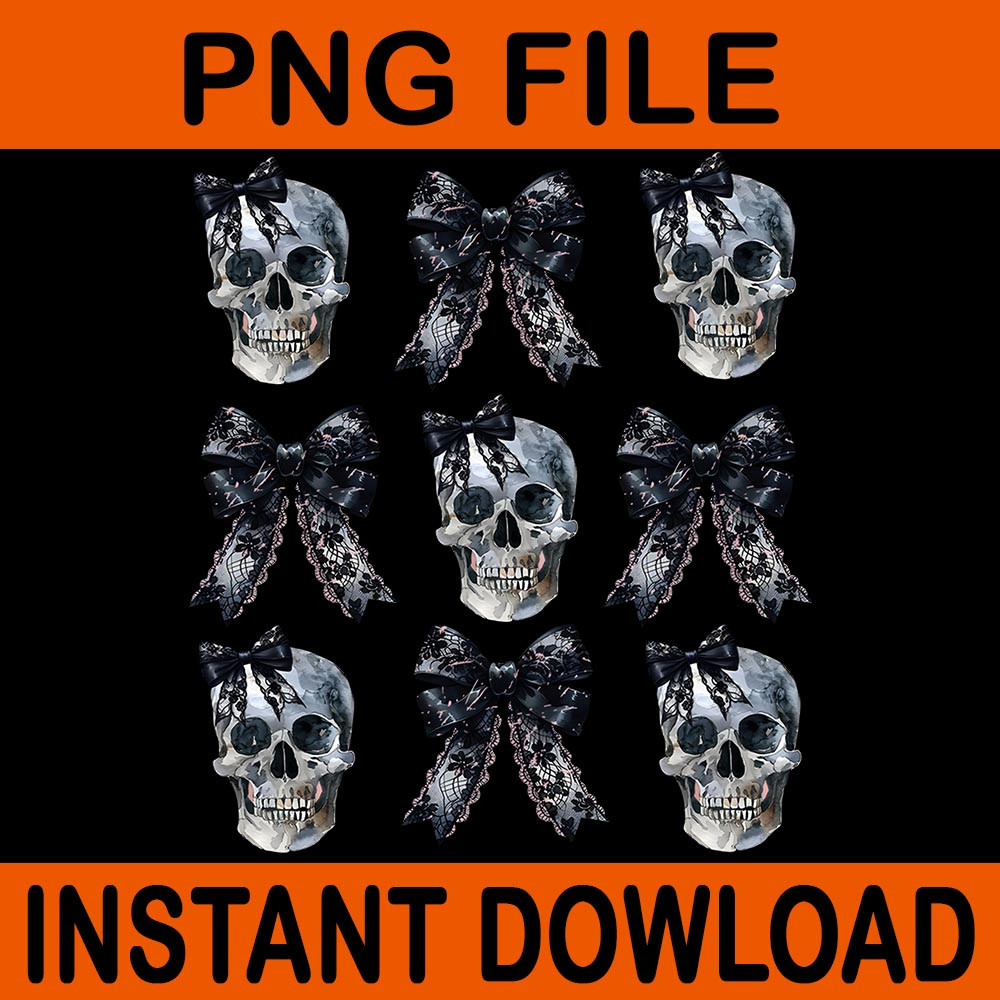Coquette Bow Halloween Skull Spooky Season Skeleton Bow PNG 0