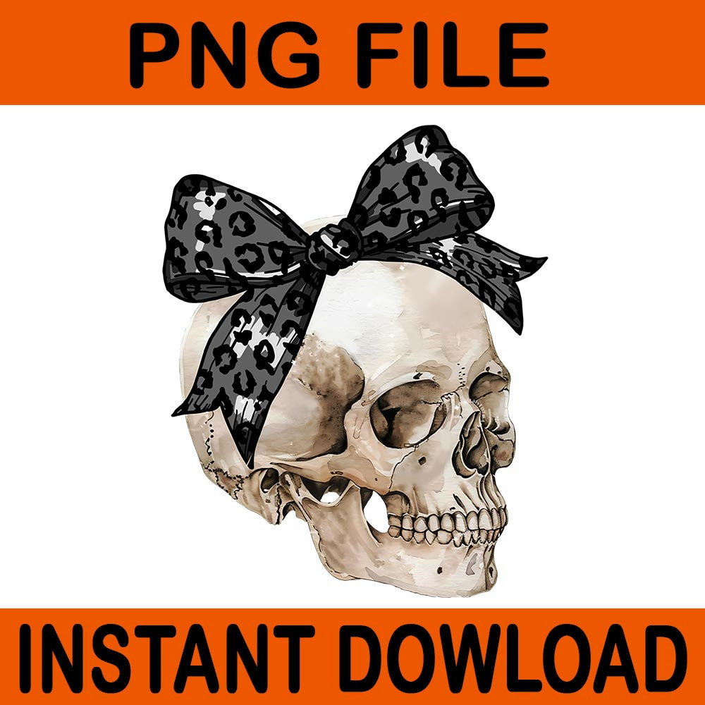 Coquette Bow Sugar Skull Skeleton Spooky Season Halloween PNG 0