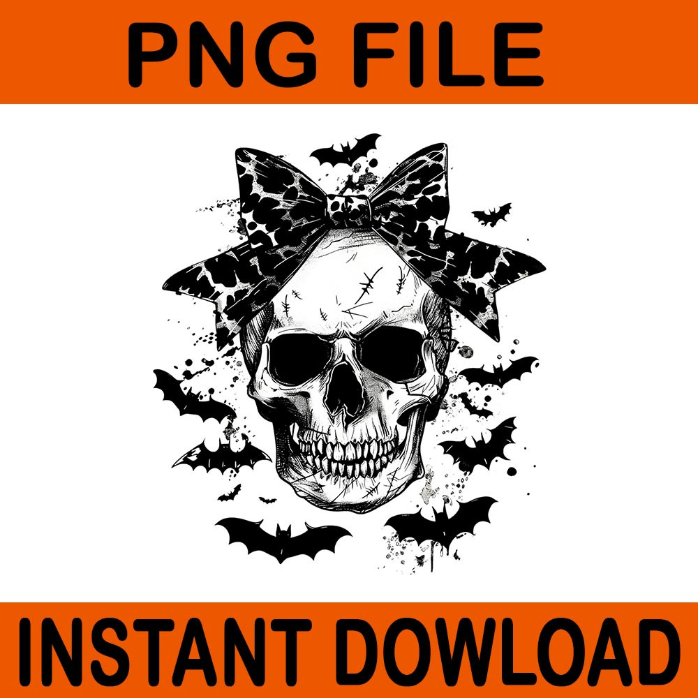 Coquette Halloween Skull Bow Pumpkin Spooky Season PNG 0