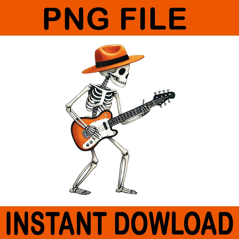 Skeleton Playing Electric Guitar Rock Halloween PNG 0