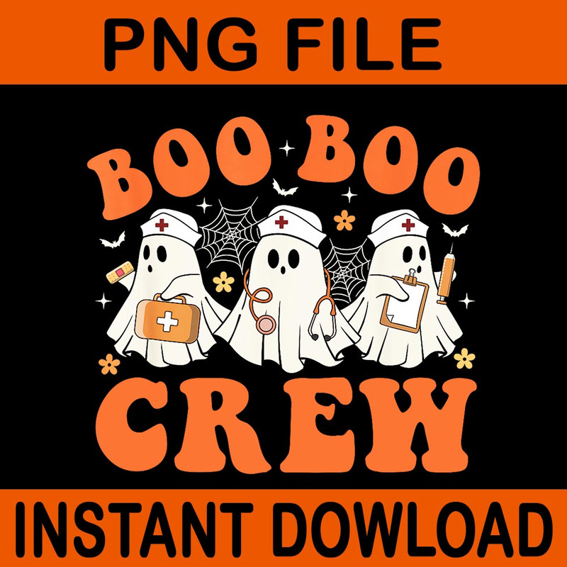 Boo Boo Crew Nurse Ghost Scrub Nursing Halloween PNG 0