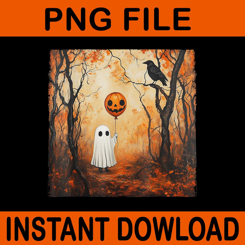 Vintage Ghost Pumpkin Gothic Halloween Spooky Season PNG 0