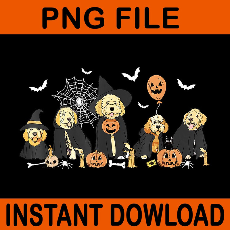 Ghost And Witch Goldendoodle Halloween PNG 0