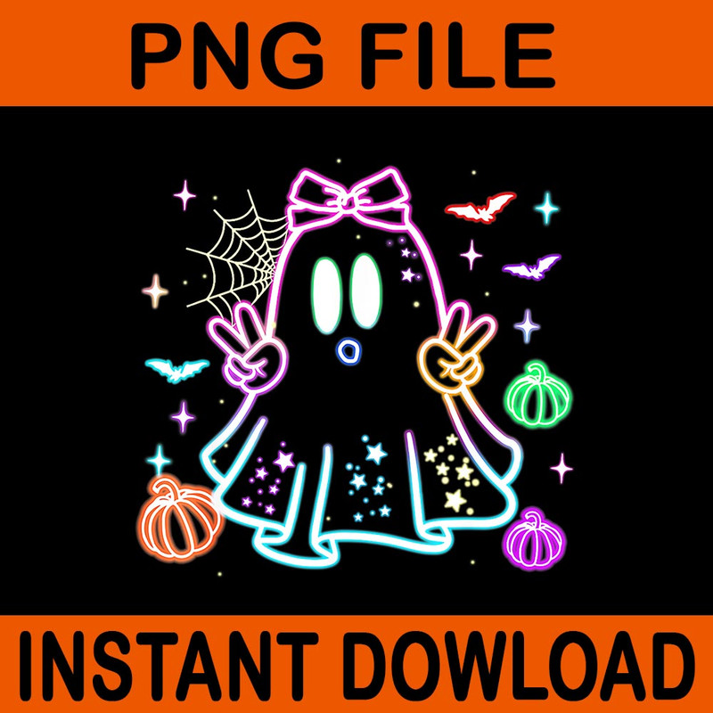Neon Boo Ghost Halloween Spooky Season PNG 0