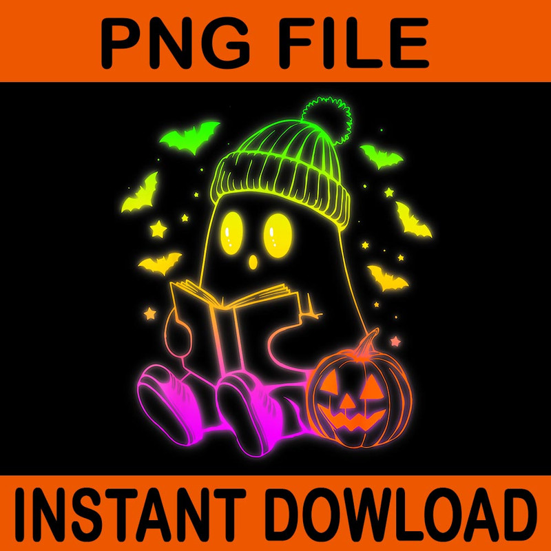 Ghost Book Reading Halloween Glow Teacher PNG 0