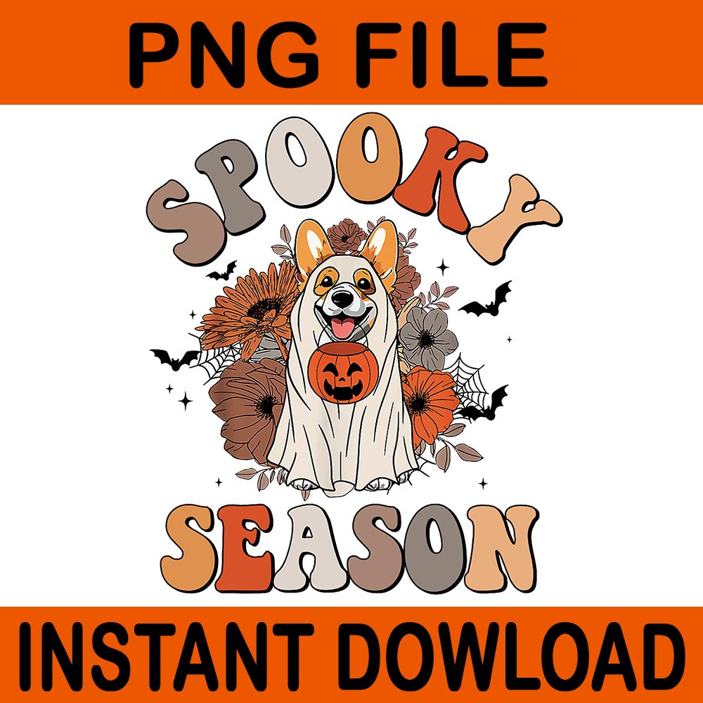 Groovy Corgi Dogs Dressed As Ghost Boo Sheet Halloween PNG 0