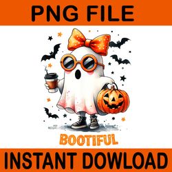 bootiful ghost drinking coffee coquette bow halloween png