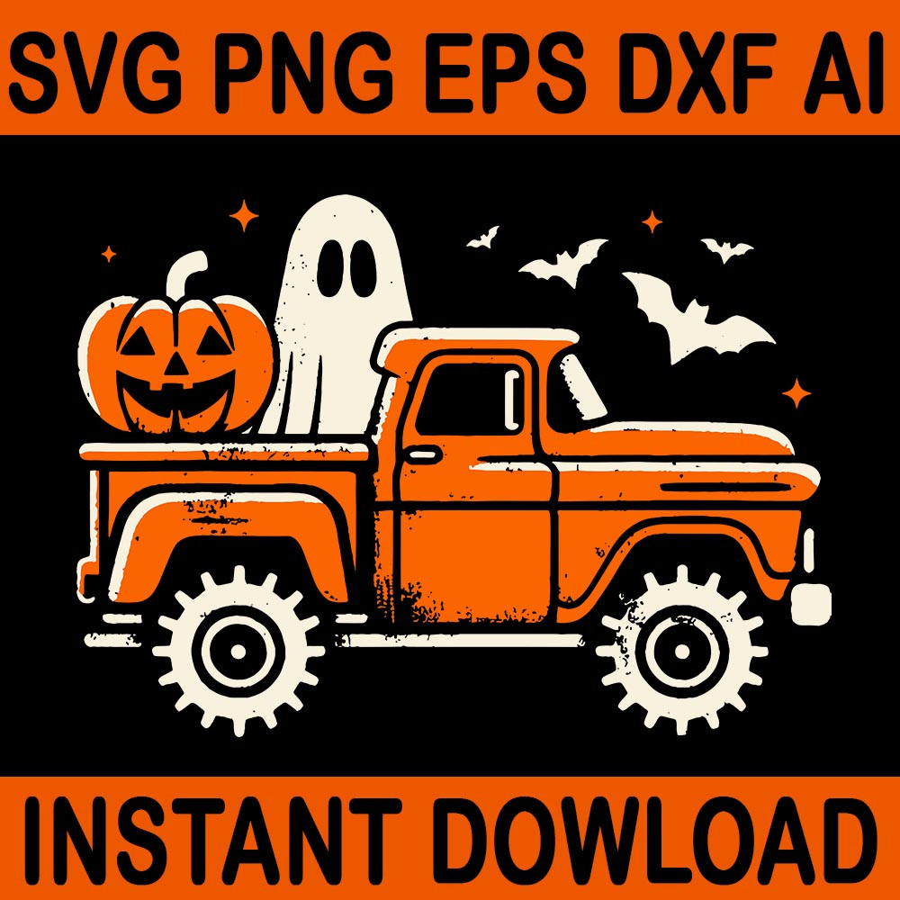 Monster Truck Pumpkin Ghost Halloween SVG 0