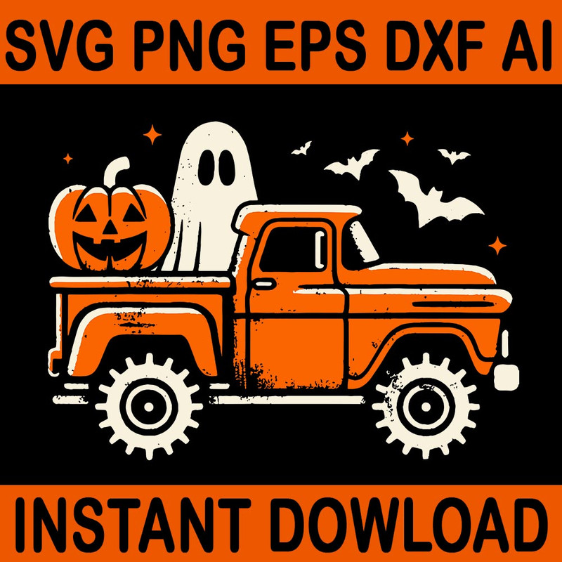 Monster Truck Pumpkin Ghost Halloween SVG 0