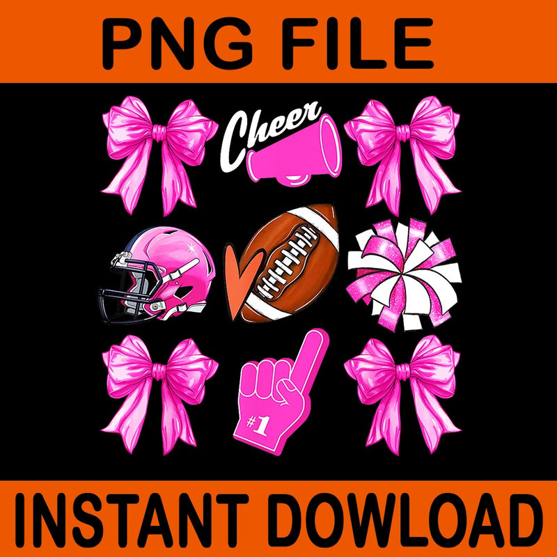 Cheer For The Cure Coquette Bow Football Breast Cancer PNG 0