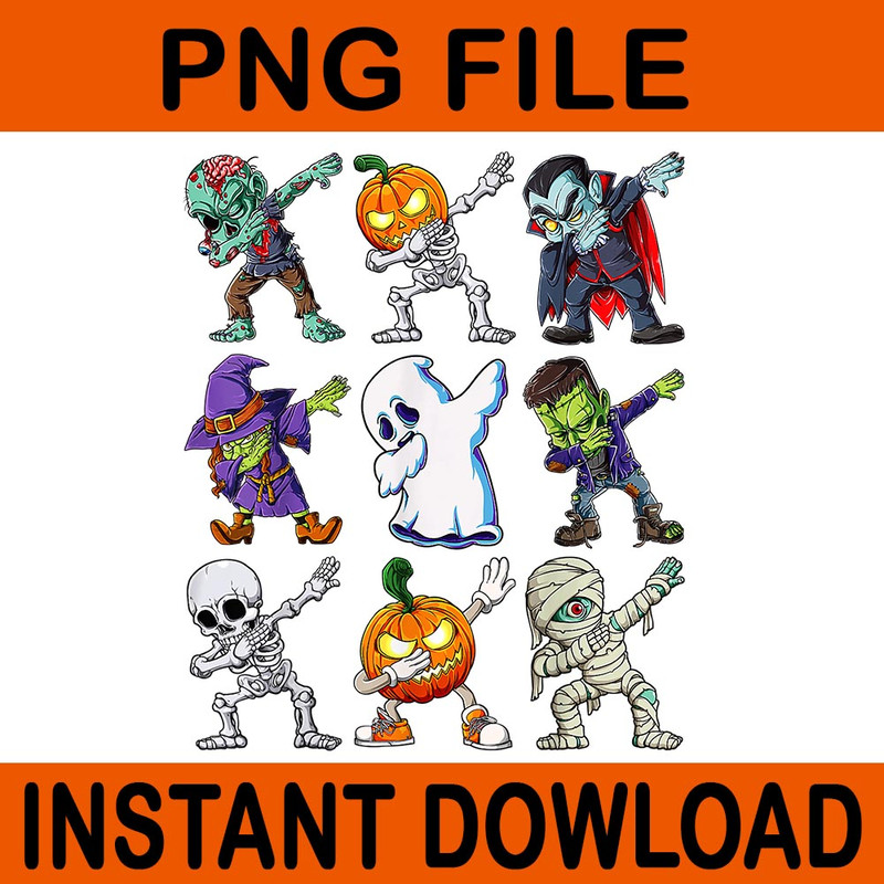 Dabbing Halloween Skeleton Zombie Scary Pumpkin Mummy PNG 0