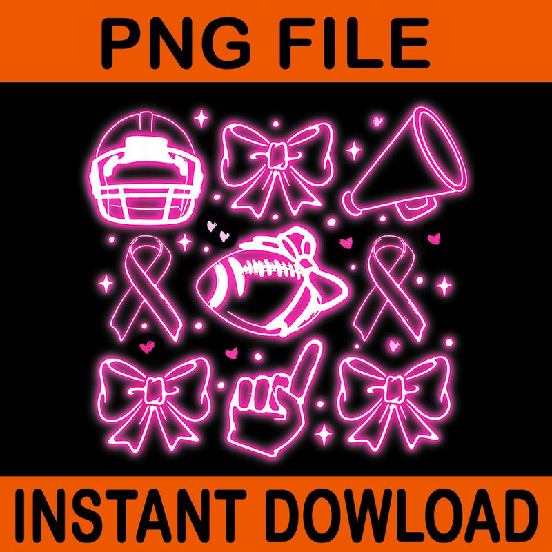 Coquette Bow Cheer Football Pink Out Breast Cancer Awareness PNG 0