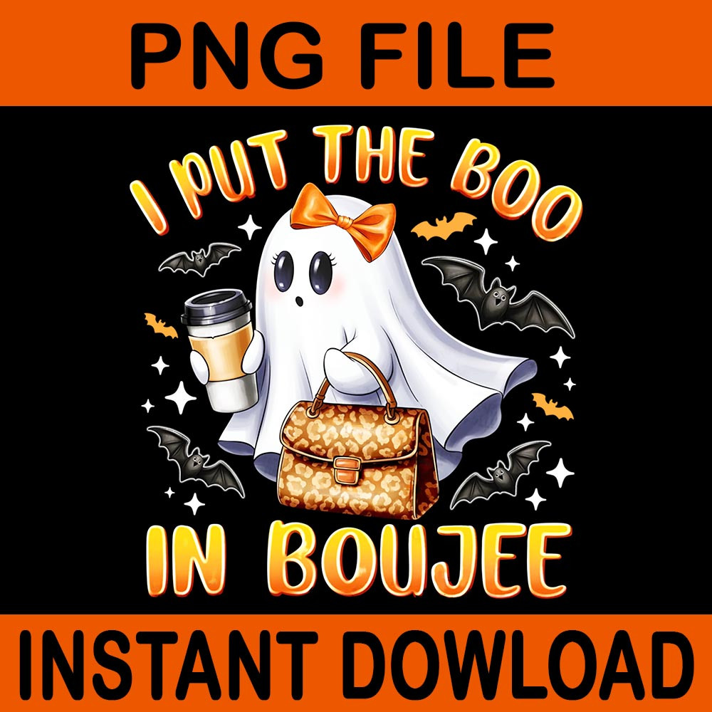 I Put The Boo In Boujee Leopard Ghost Halloween PNG 4