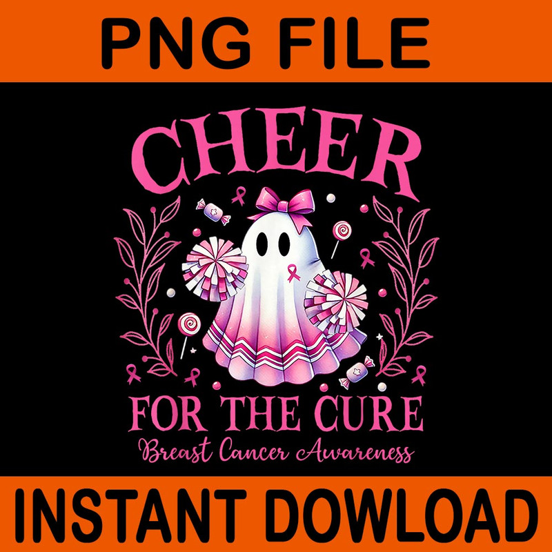 Cheer For The Cure Breast Cancer Awareness Halloween Ghost PNG 0