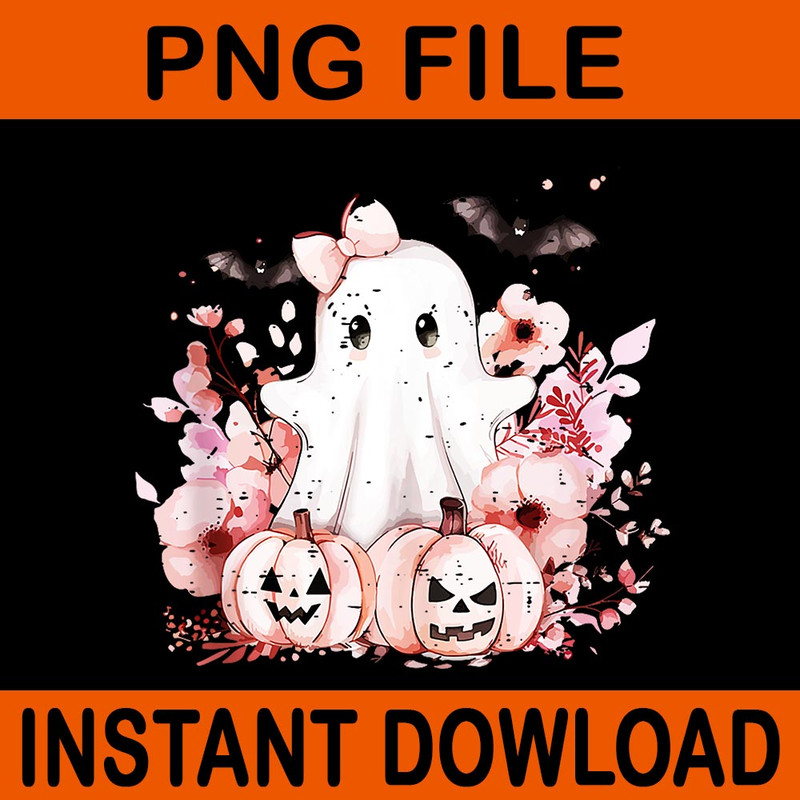 Coquette Bow Ghost Pink Halloween Pumpkin Spooky Season PNG 0