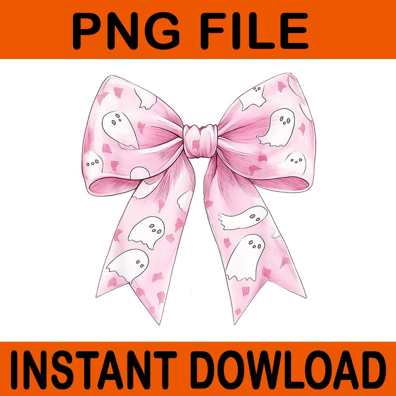 Pink Ghost Bow Coquette Halloween PNG 0